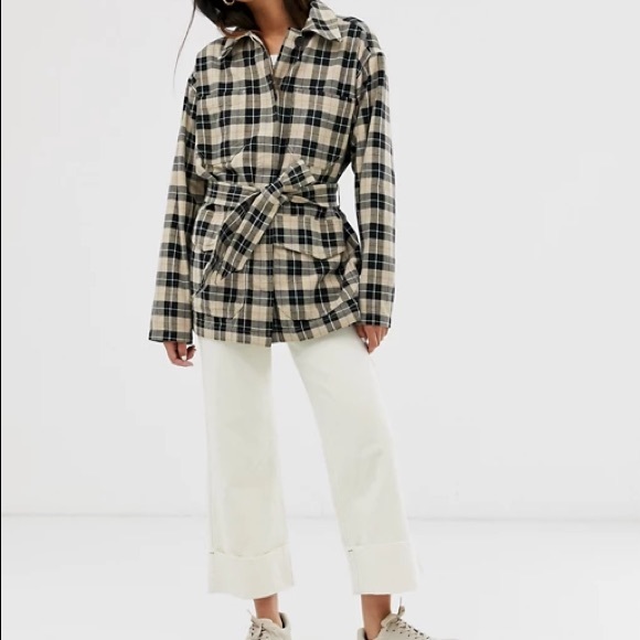 NWOT Monki Check Pattern Tie Jacket - Picture 2 of 7